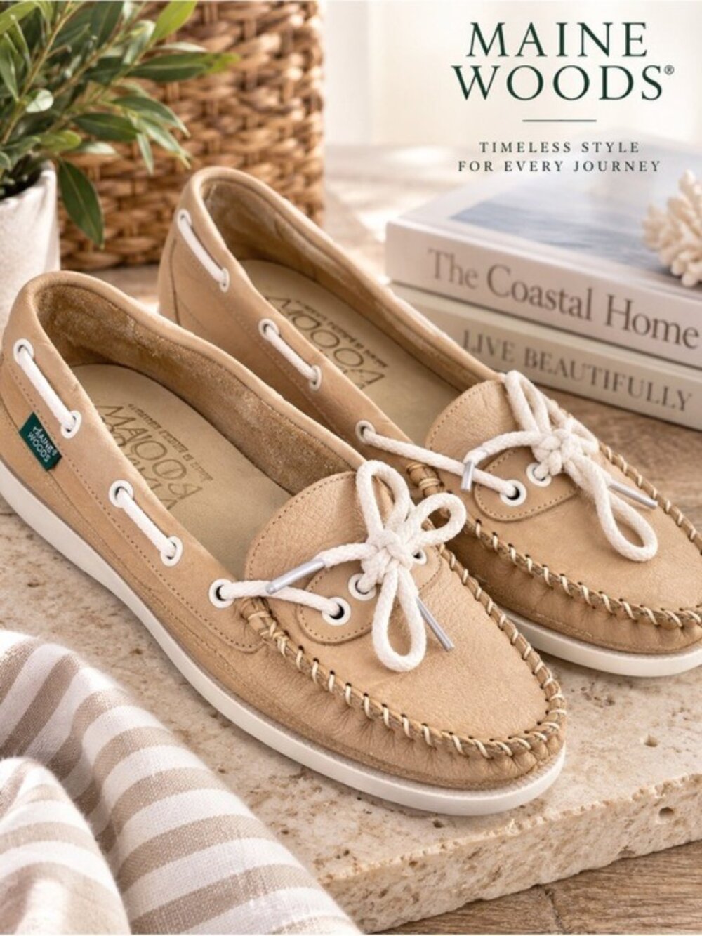 Maine Woods Sand Leather Boat Shoes Women’s 8.5 M Moccasin Preppy Loafers